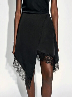 Zara Lace Patchwork Snowflake Silk Slim Fit Irregular Skirt
